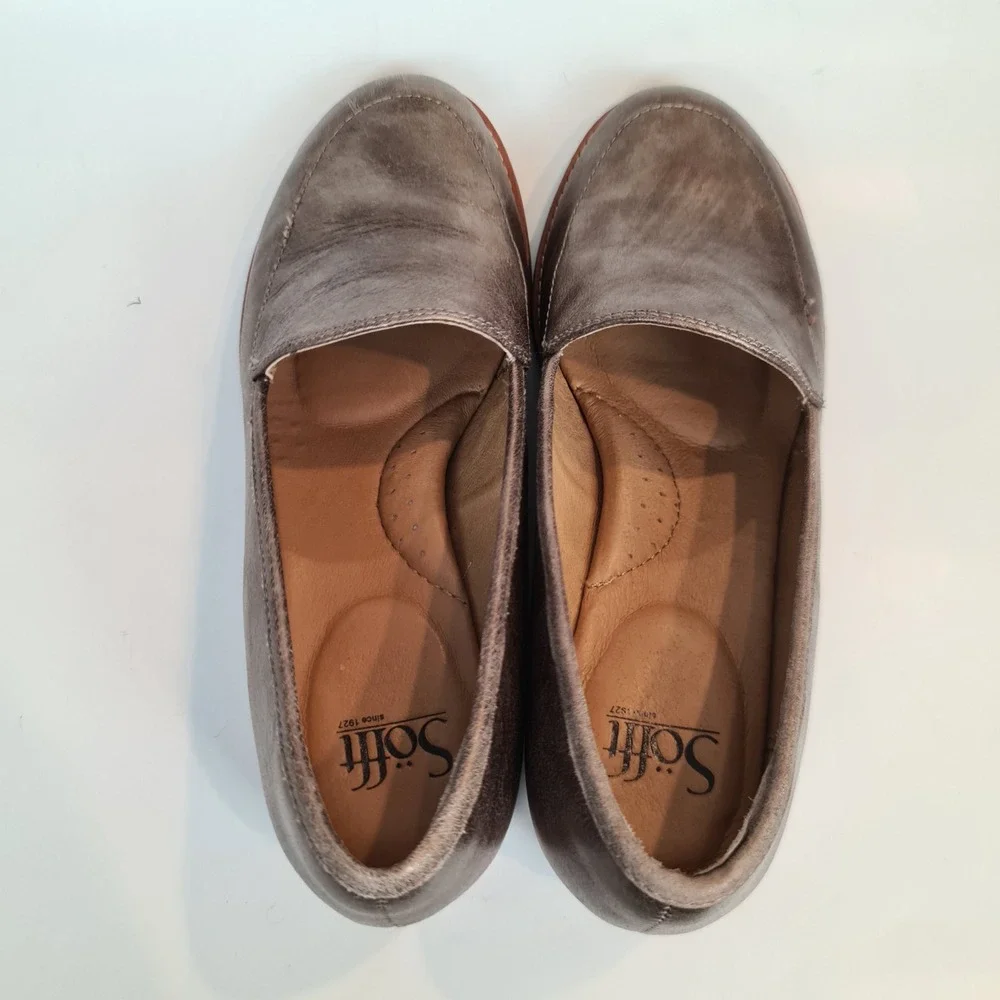 Sofft Napoli Bronze Metallic Leather Loafers Womens‎ 9M Round Toe Slip Shoes